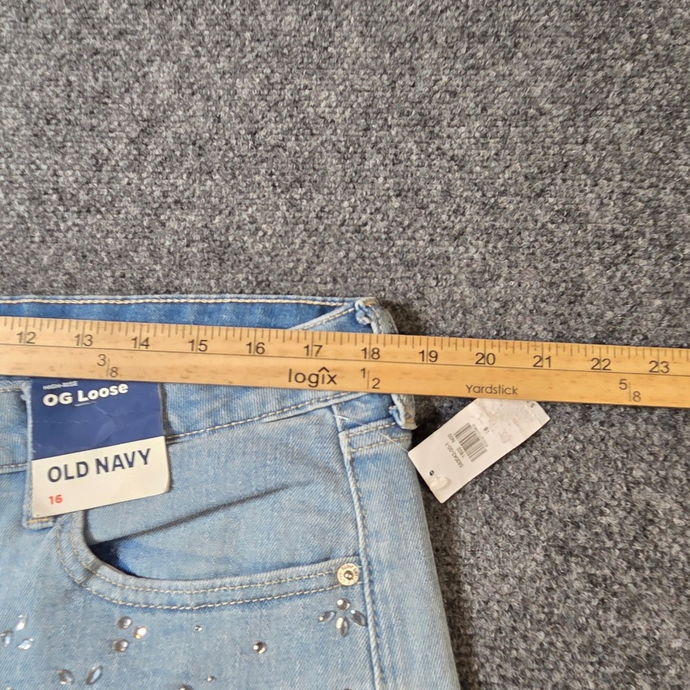 Old Navy OG Loose Jeans Womens 16 Light Wash Rhinestone Embellish High Rise NWT - Picture 4 of 8